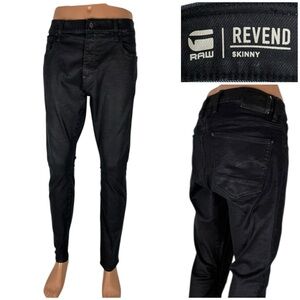 G-Star RAW Revend Mens 38 X 32 Jeans Skinny Waxed Black Denim Slim Fit Cotton
